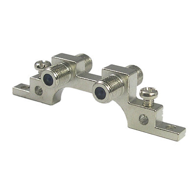 f_kopp_aardsteun.jpg OPRUIMING Enkele Koppeling voor F connectoren F-F, Op beugel met aard optie